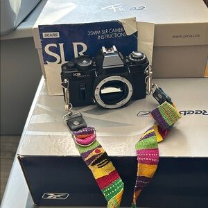 Sears Black SLR Camera with Colorful Strap